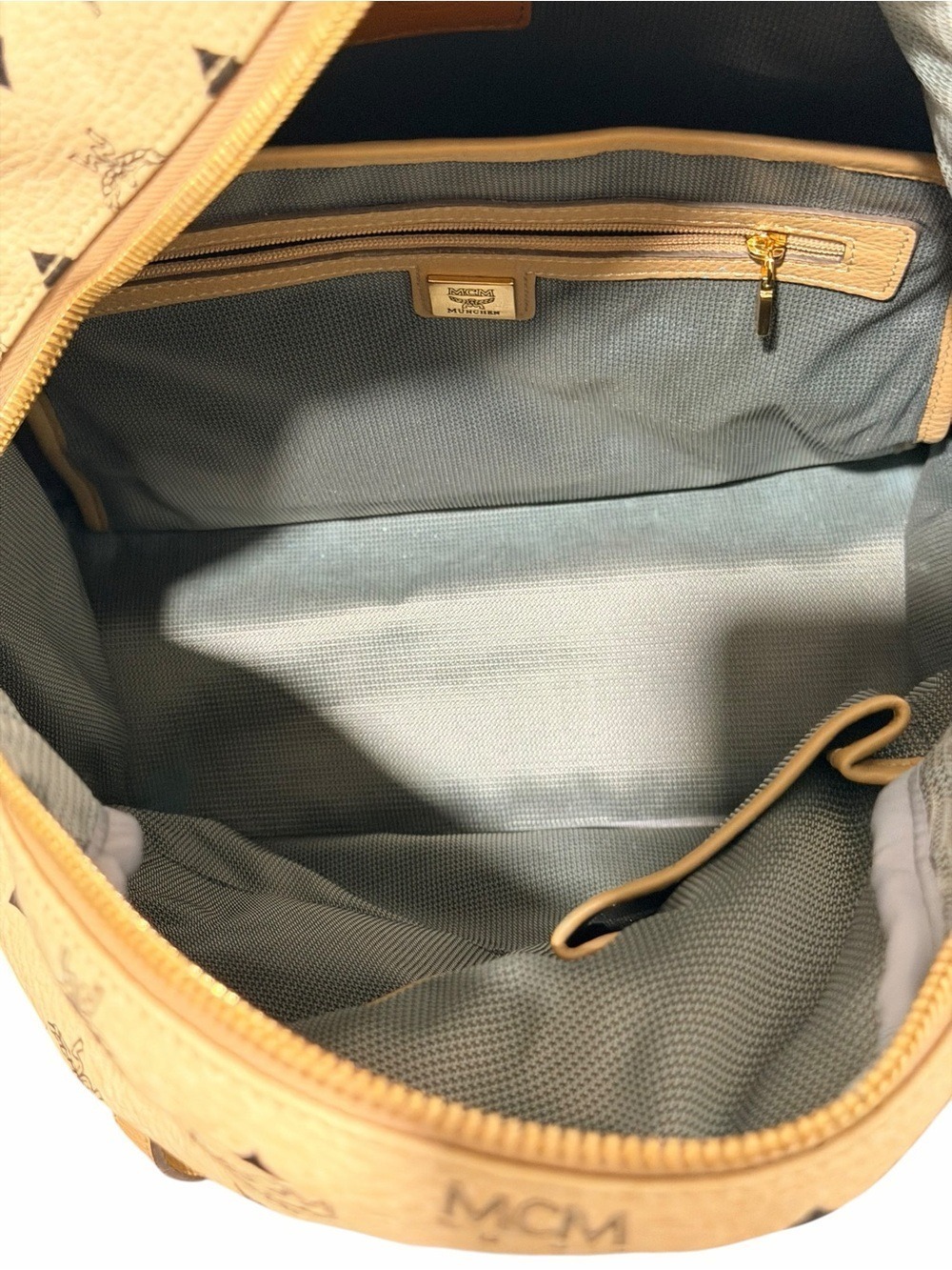 MCM Beige Visetos Monogram Leather Backpack with Gold Hardware - Picture 8 of 10